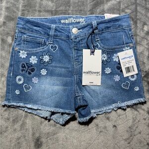 Wallflower Blue Embroidered Floral Denim Shorts